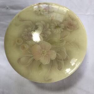 Alabaster made in Italy hand carved floral trinket small round hinged lid
